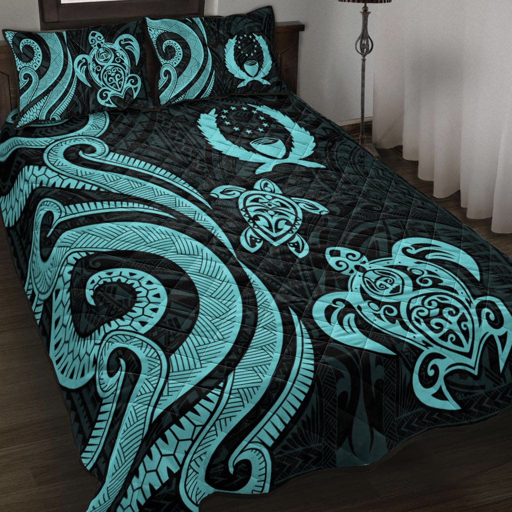 Pohnpei Quilt Bed Set - Turquoise Tentacle Turtle Turquoise - Polynesian Pride