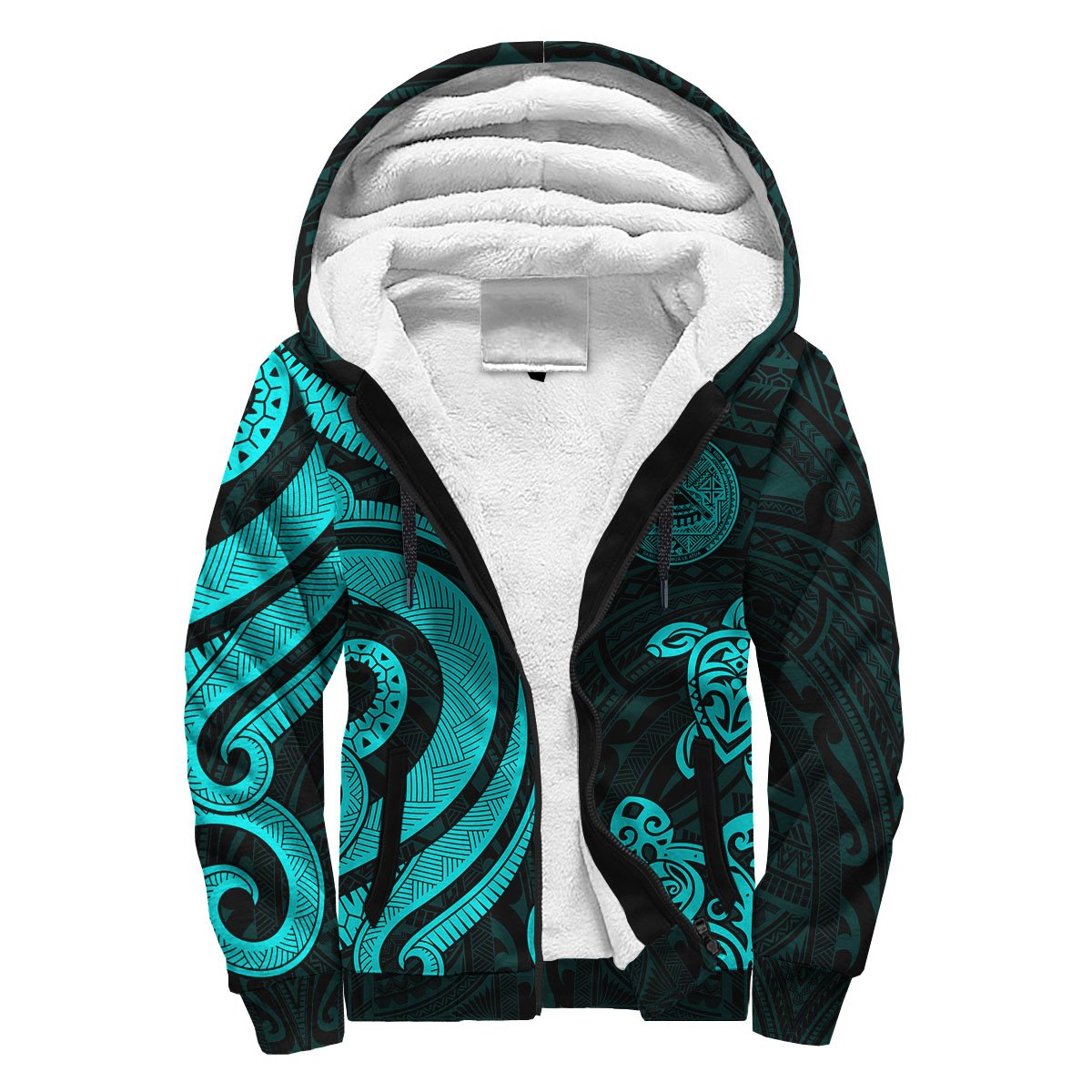 American Samoa Sherpa Hoodie - Turquoise Tentacle Turtle Turquoise - Polynesian Pride