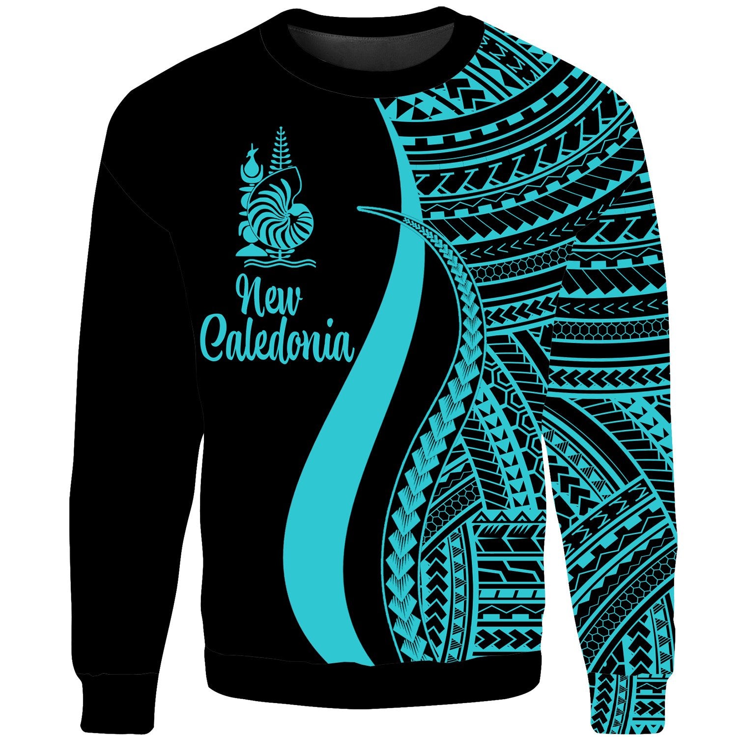 New Caledonia Sweatshirt - Turquoise Polynesian Tentacle Tribal Pattern Crest Unisex Turquoise - Polynesian Pride