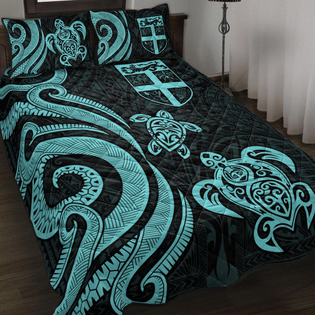 Fiji Quilt Bed Set - Turquoise Tentacle Turtle Turquoise - Polynesian Pride