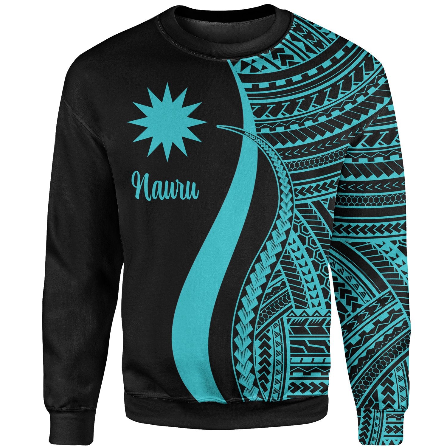 Nauru Sweatshirt - Turquoise Polynesian Tentacle Tribal Pattern Unisex Turquoise - Polynesian Pride