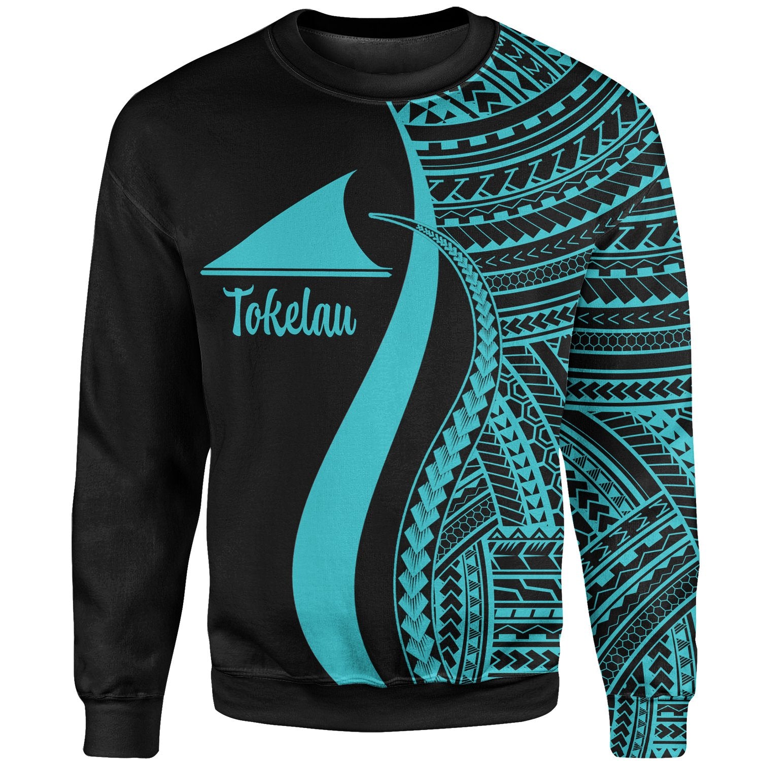 Tokelau Sweatshirt - Turquoise Polynesian Tentacle Tribal Pattern Unisex Turquoise - Polynesian Pride