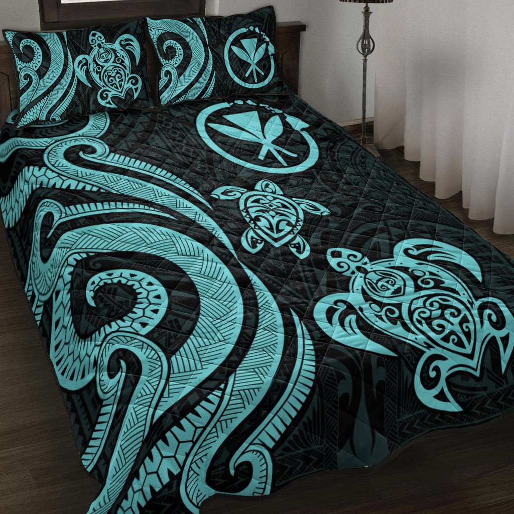 Hawaii Quilt Bed Set - Turquoise Tentacle Turtle Turquoise - Polynesian Pride