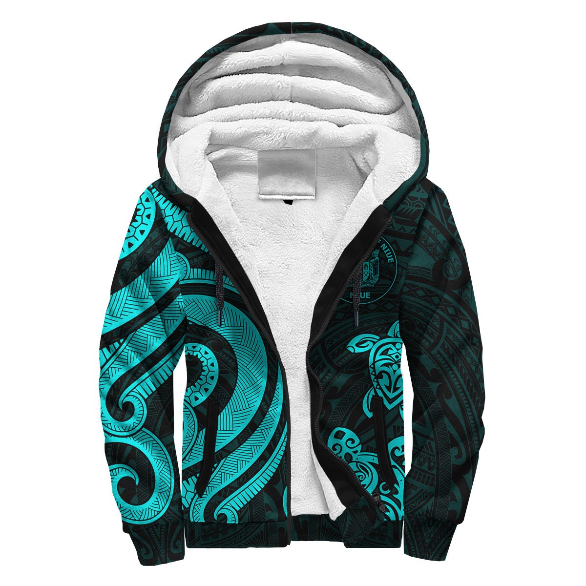 Niue Sherpa Hoodie - Turquoise Tentacle Turtle Turquoise - Polynesian Pride