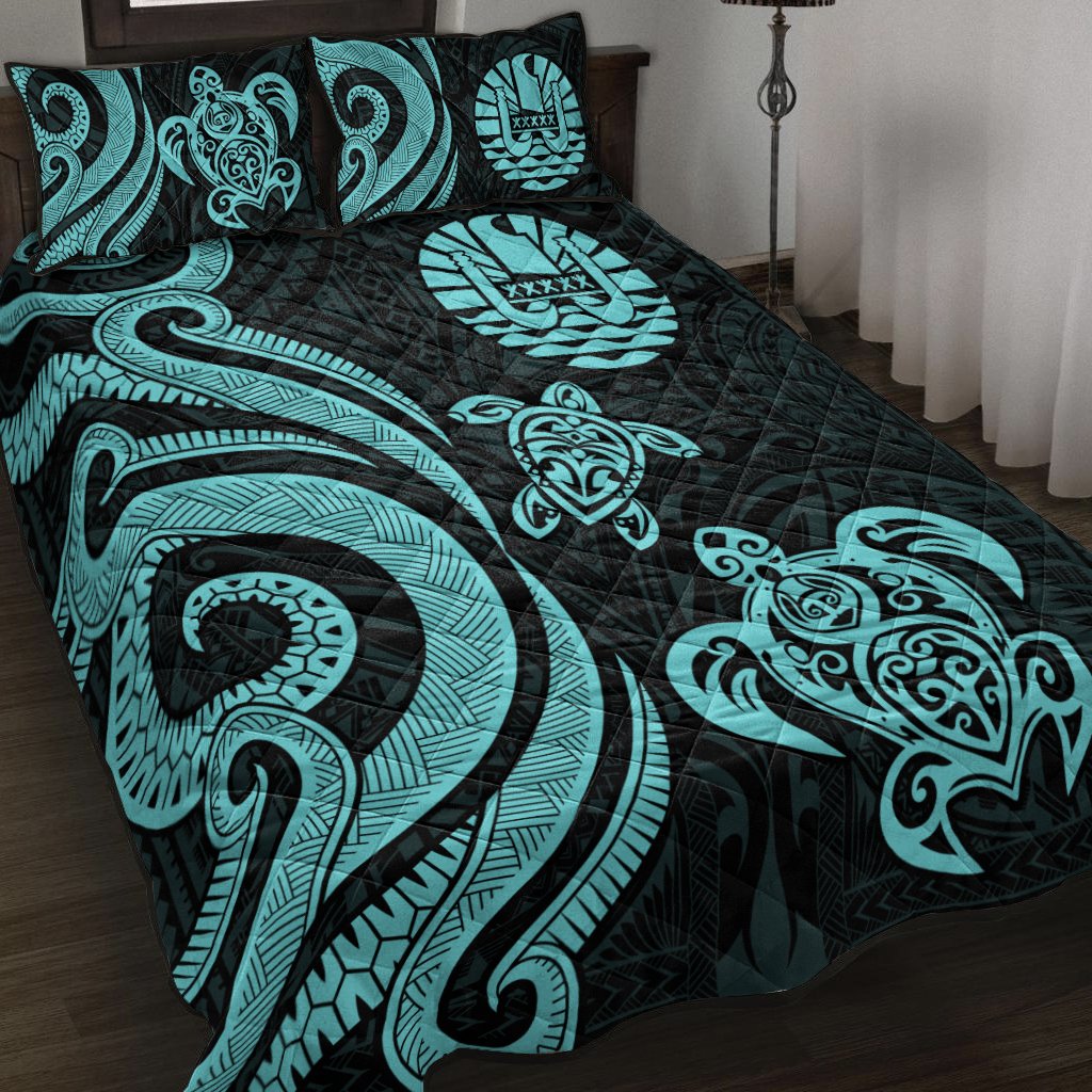 Tahiti Quilt Bed Set - Turquoise Tentacle Turtle Turquoise - Polynesian Pride