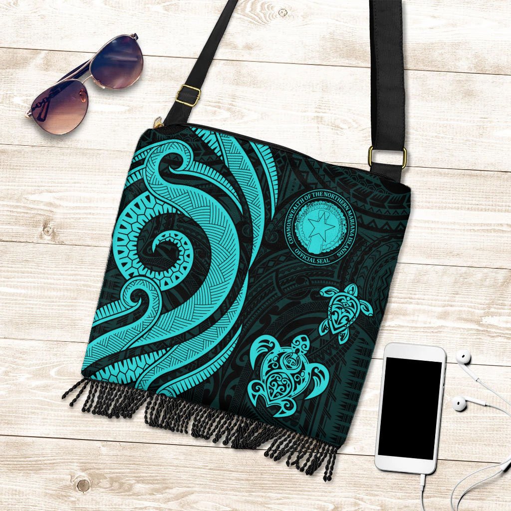 Northern Mariana Islands Boho Handbag - Turquoise Tentacle Turtle Boho Handbag One Size Turquoise - Polynesian Pride