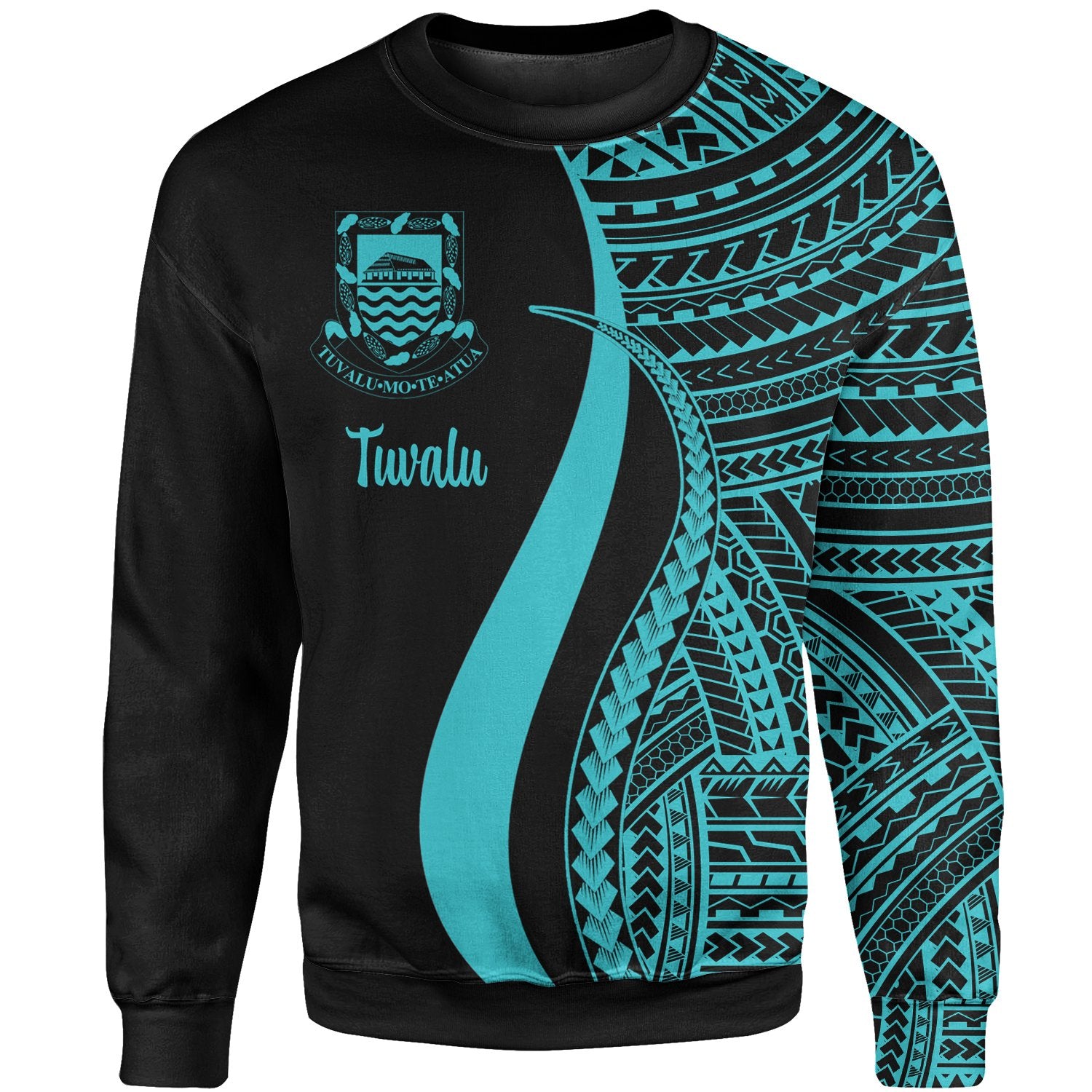 Tuvalu Sweatshirt - Turquoise Polynesian Tentacle Tribal Pattern Unisex Turquoise - Polynesian Pride