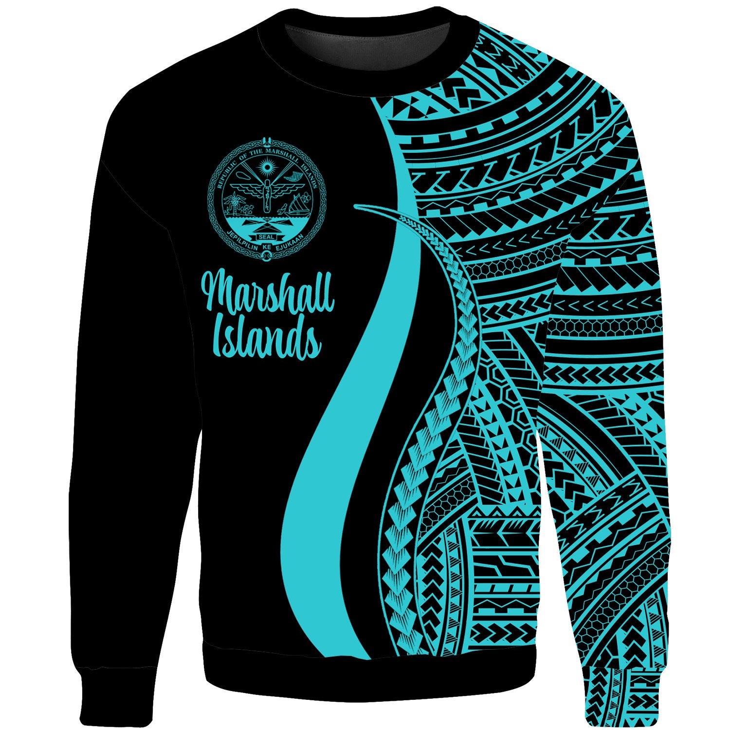 Marshall Islands Sweatshirt - Turquoise Polynesian Tentacle Tribal Pattern Crest Unisex Turquoise - Polynesian Pride