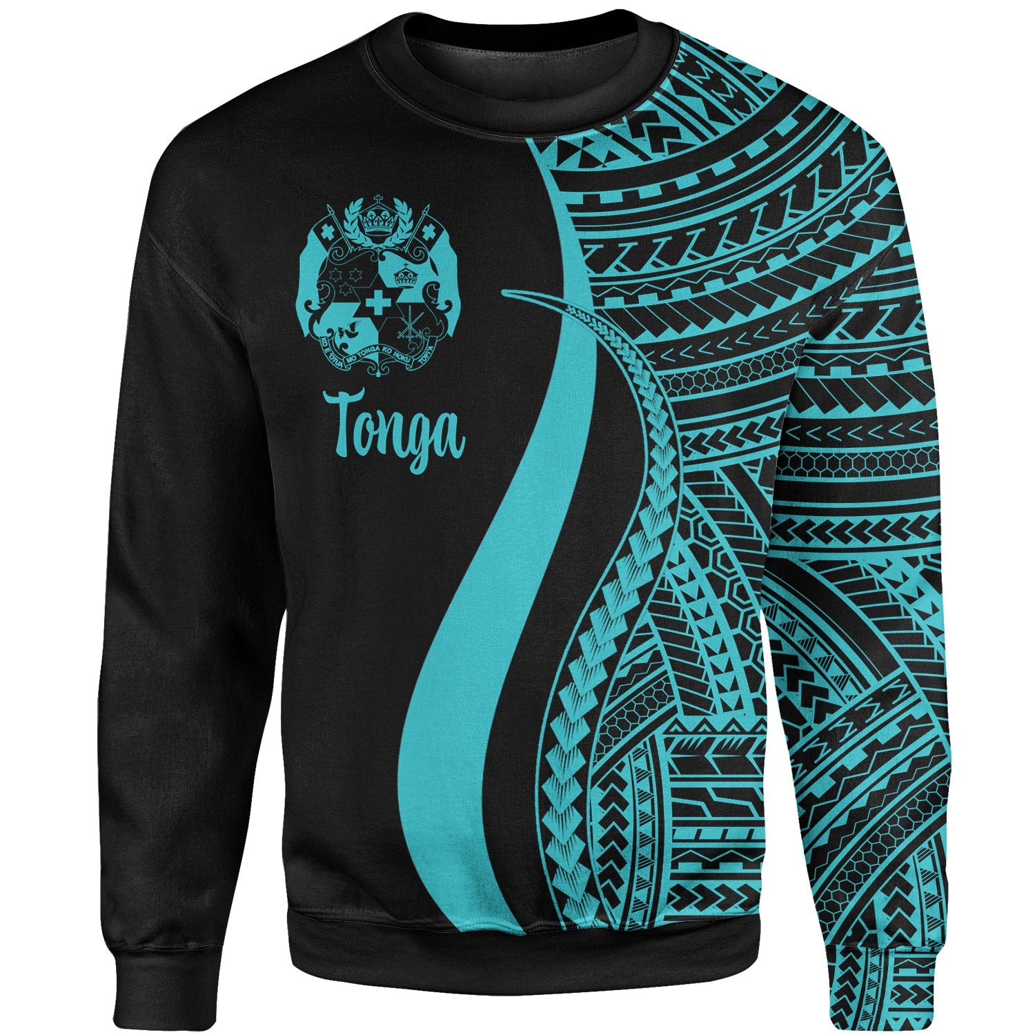 Tonga Sweatshirt - Turquoise Polynesian Tentacle Tribal Pattern Unisex Turquoise - Polynesian Pride