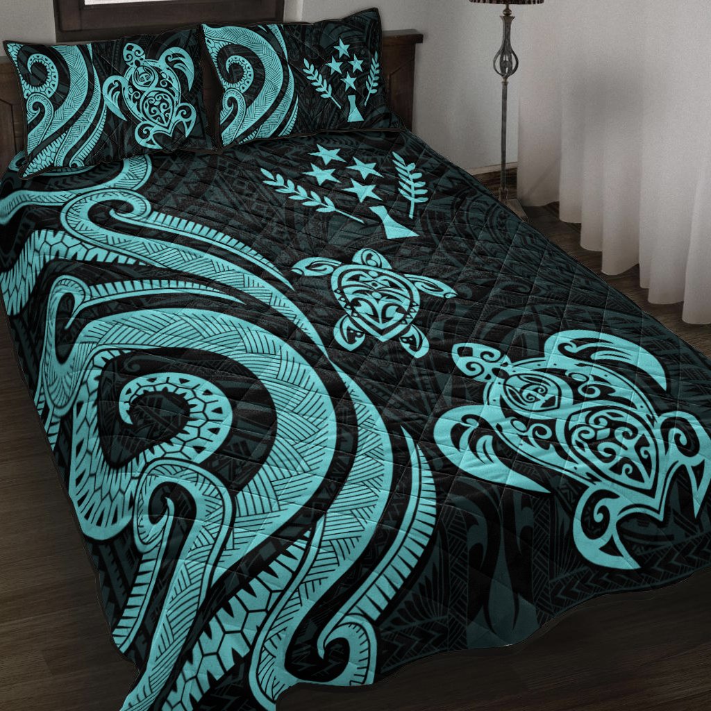 Kosrae Quilt Bed Set - Turquoise Tentacle Turtle Turquoise - Polynesian Pride