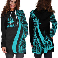 Vanuatu Women's Hoodie Dress - Turquoise Polynesian Tentacle Tribal Pattern - Polynesian Pride