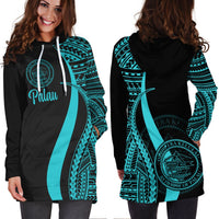 Palau Women's Hoodie Dress - Turquoise Polynesian Tentacle Tribal Pattern - Polynesian Pride