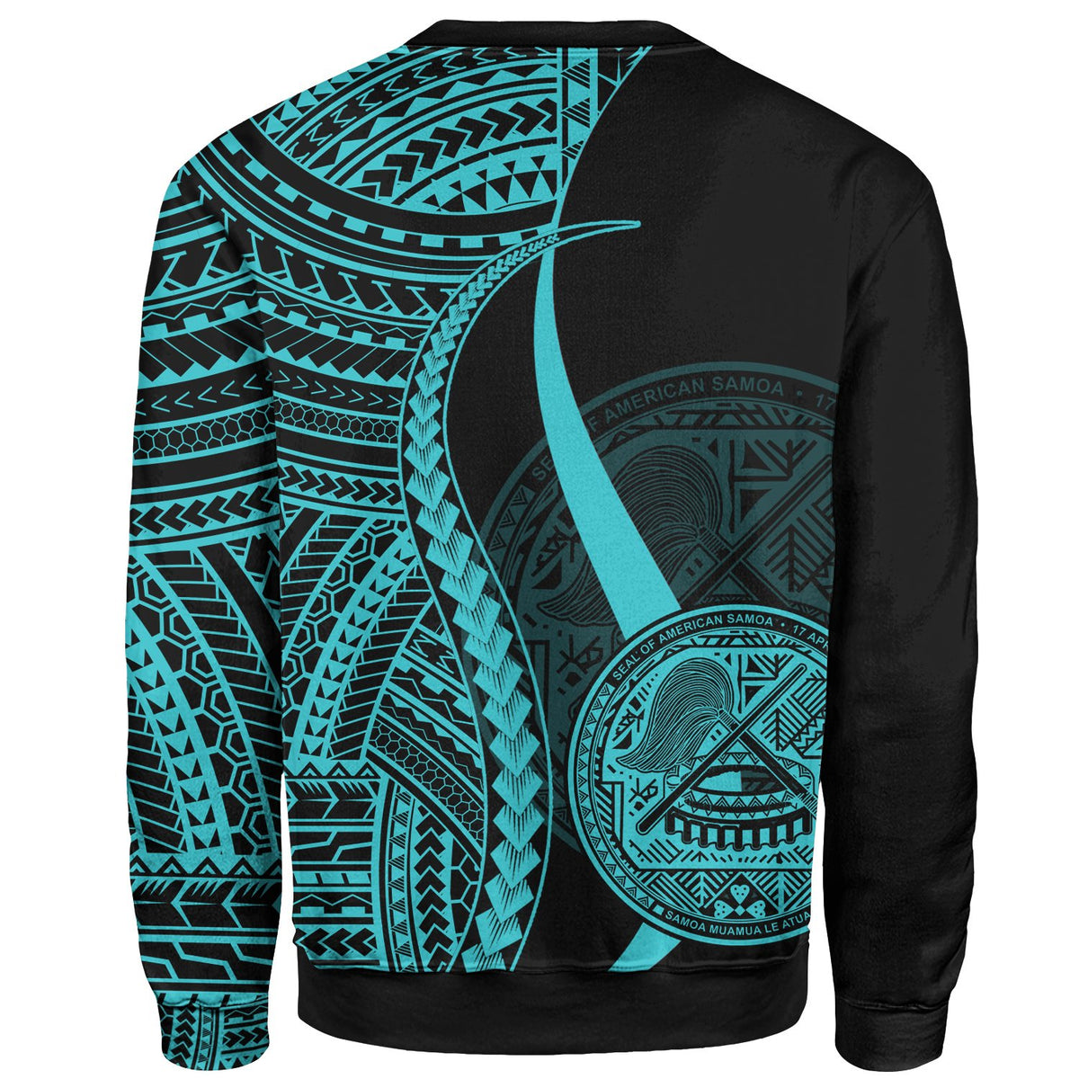 American Samoa Sweatshirt - Turquoise Polynesian Tentacle Tribal Pattern - Polynesian Pride