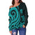 Tuvalu Women's Off Shoulder Sweater - Turquoise Tentacle Turtle - Polynesian Pride