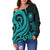 Federated States of Micronesia Women's Off Shoulder Sweater - Turquoise Tentacle Turtle - Polynesian Pride