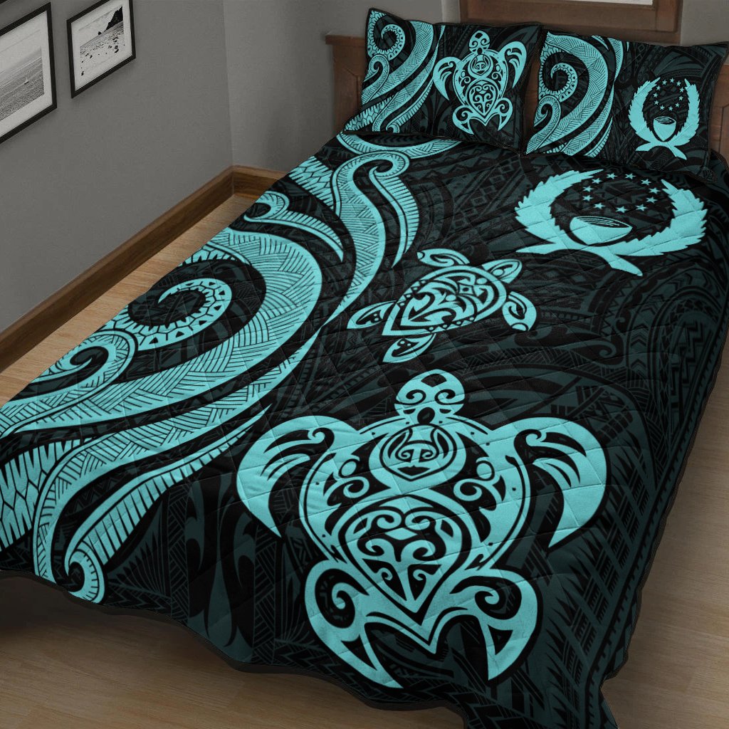 Pohnpei Quilt Bed Set - Turquoise Tentacle Turtle - Polynesian Pride