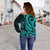 Tokelau Women's Off Shoulder Sweater - Turquoise Tentacle Turtle - Polynesian Pride