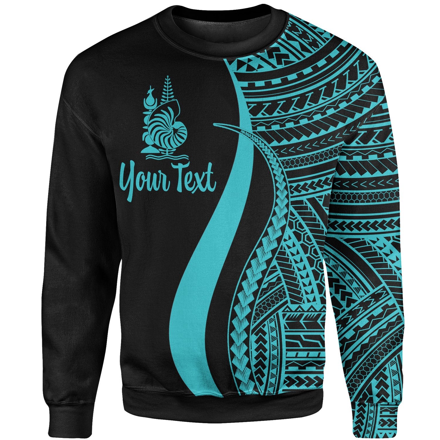 New Caledonia Custom Personalised Sweatshirt - Turquoise Polynesian Tentacle Tribal Pattern Crest Unisex Turquoise - Polynesian Pride