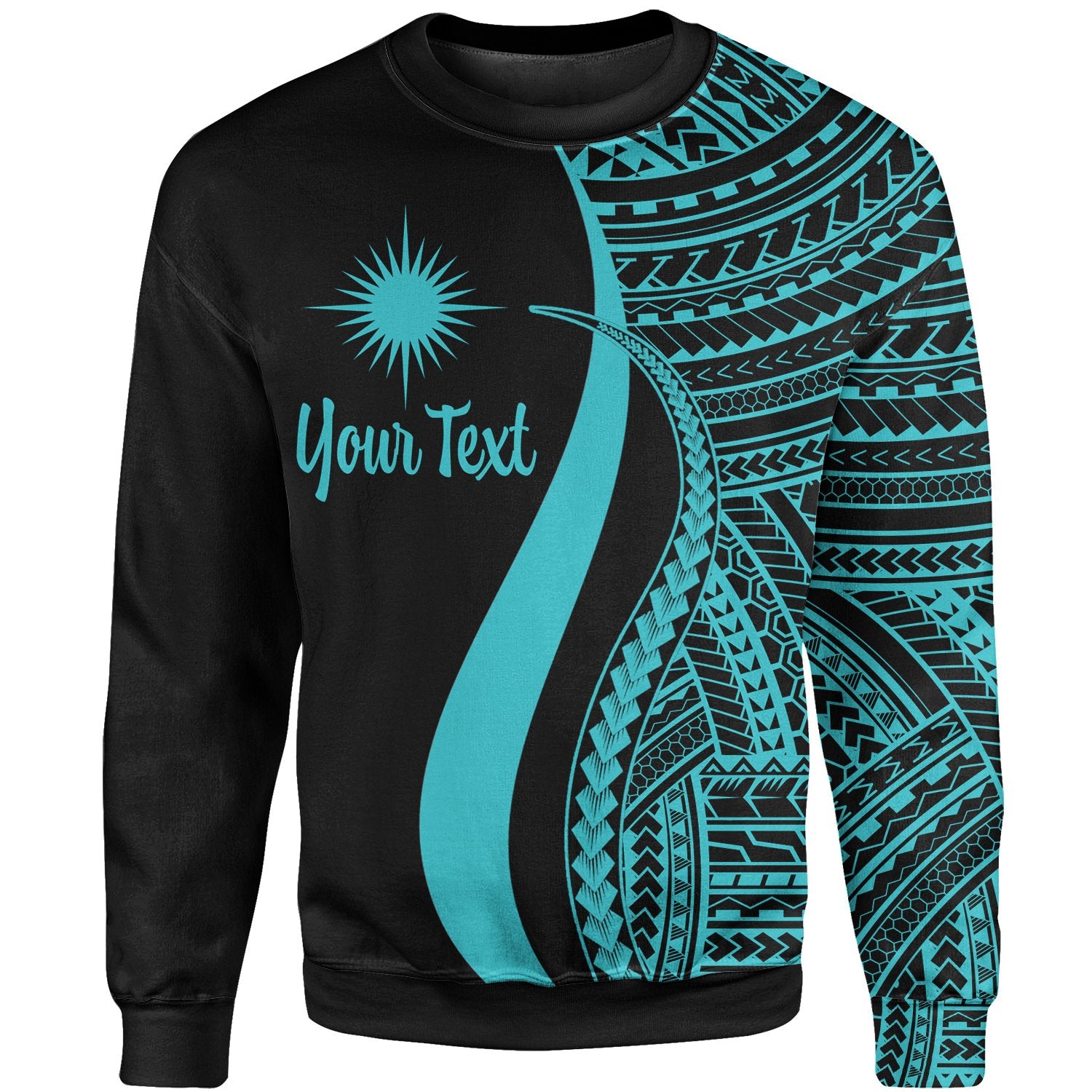 Marshall Islands Custom Personalised Sweatshirt - Turquoise Polynesian Tentacle Tribal Pattern Unisex Turquoise - Polynesian Pride