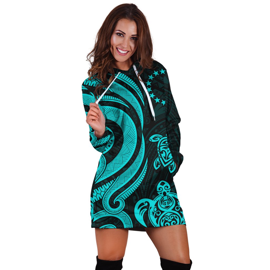 Cook Islands Women Hoodie Dress - Turquoise Tentacle Turtle - Polynesian Pride