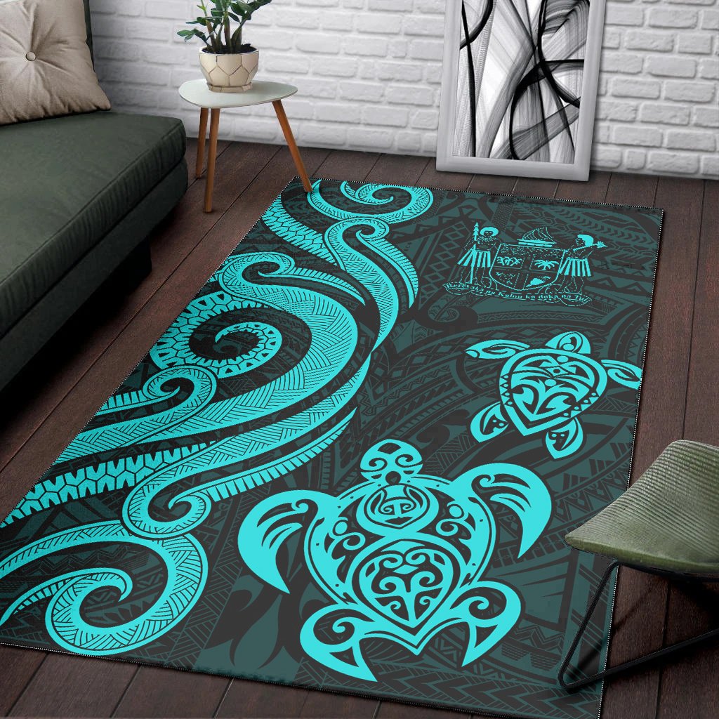 Fiji Area Rug - Turquoise Tentacle Turtle Crest - Polynesian Pride