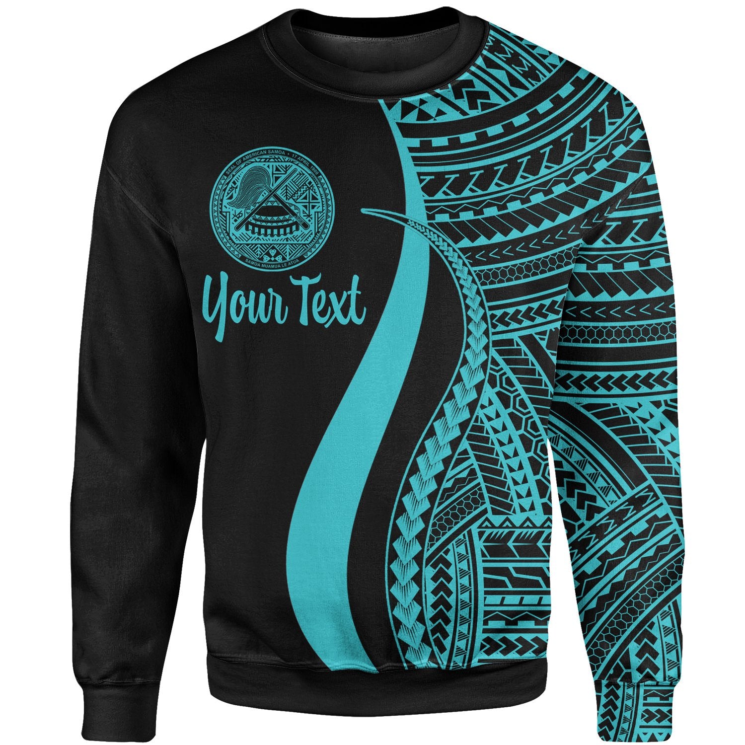 American Samoa Custom Personalised Sweatshirt - Turquoise Polynesian Tentacle Tribal Pattern Unisex Turquoise - Polynesian Pride