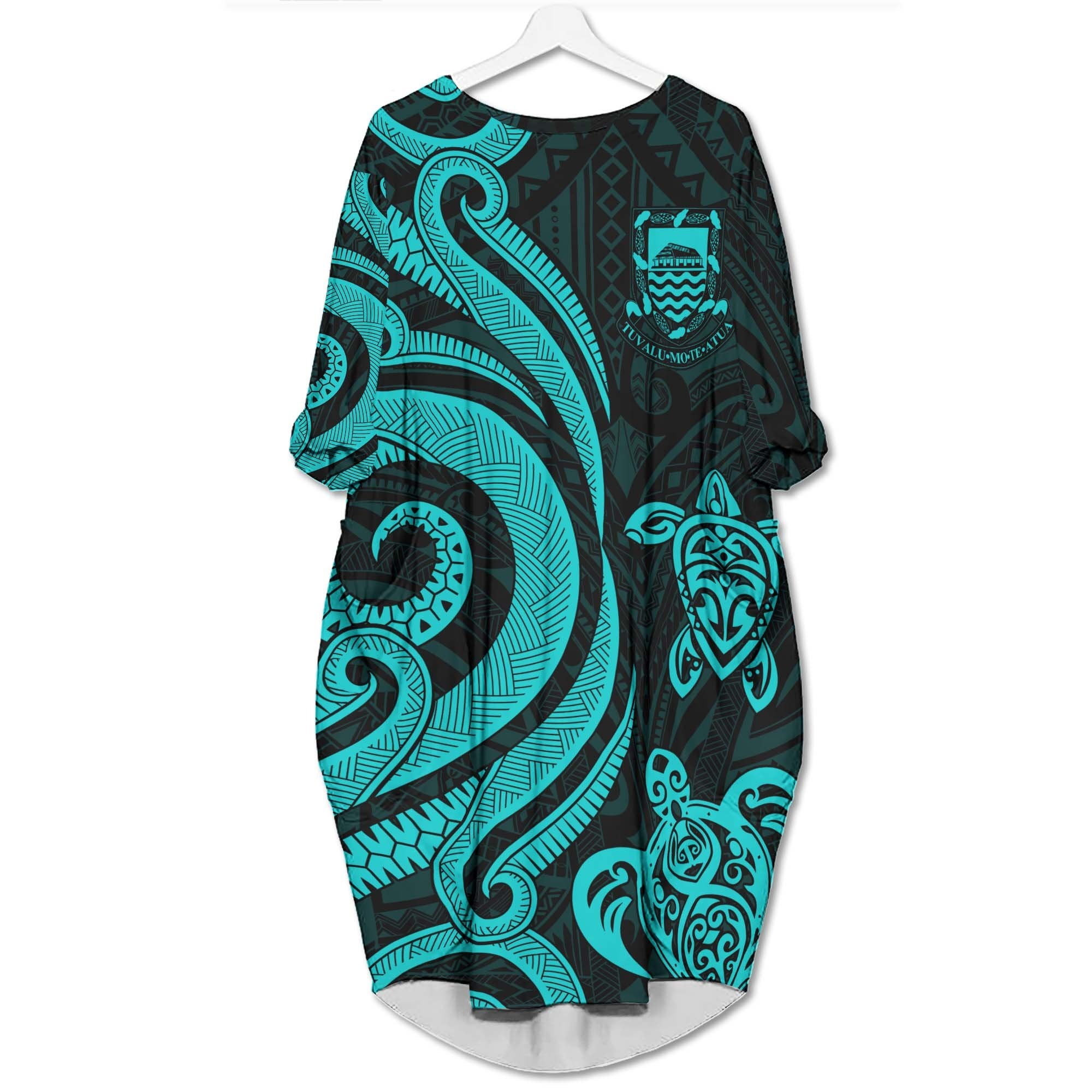 Tuvalu Batwing Pocket Dress - Turquoise Tentacle Turtle Women Turquoise - Polynesian Pride