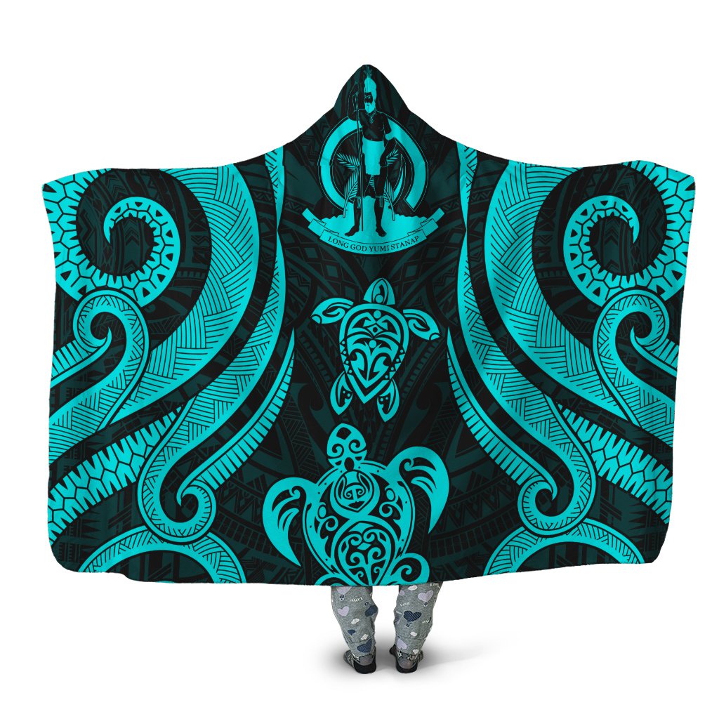 Vanuatu Hooded Blanket - Turquoise Tentacle Turtle Hooded Blanket Turquoise - Polynesian Pride