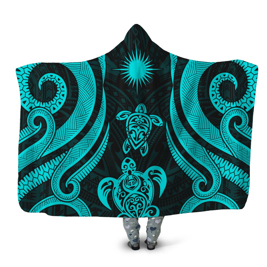 Marshall Islands Hooded Blanket - Turquoise Tentacle Turtle Hooded Blanket Turquoise - Polynesian Pride