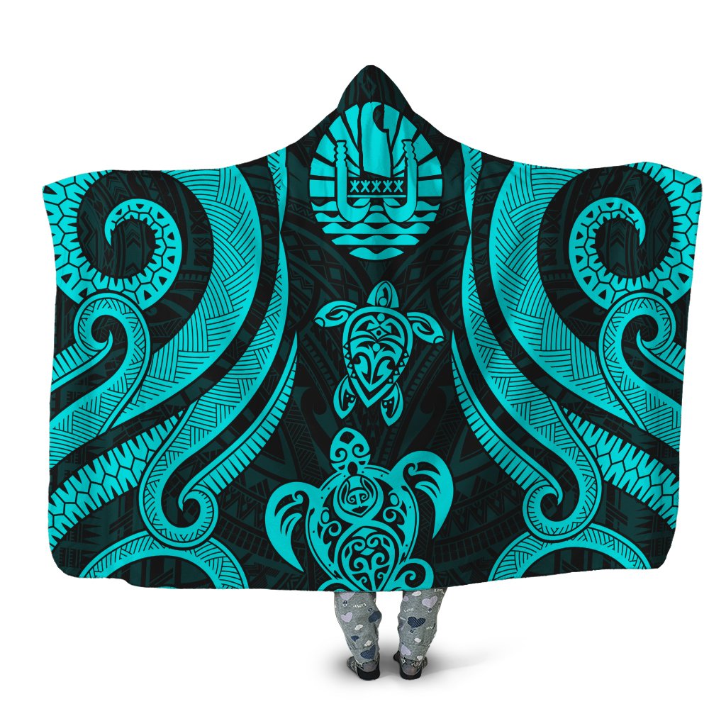 Tahiti Hooded Blanket - Turquoise Tentacle Turtle Hooded Blanket Turquoise - Polynesian Pride