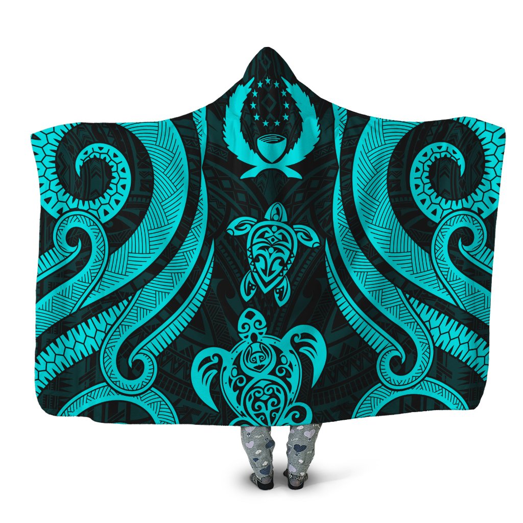 Pohnpei Hooded Blanket - Turquoise Tentacle Turtle Hooded Blanket Turquoise - Polynesian Pride