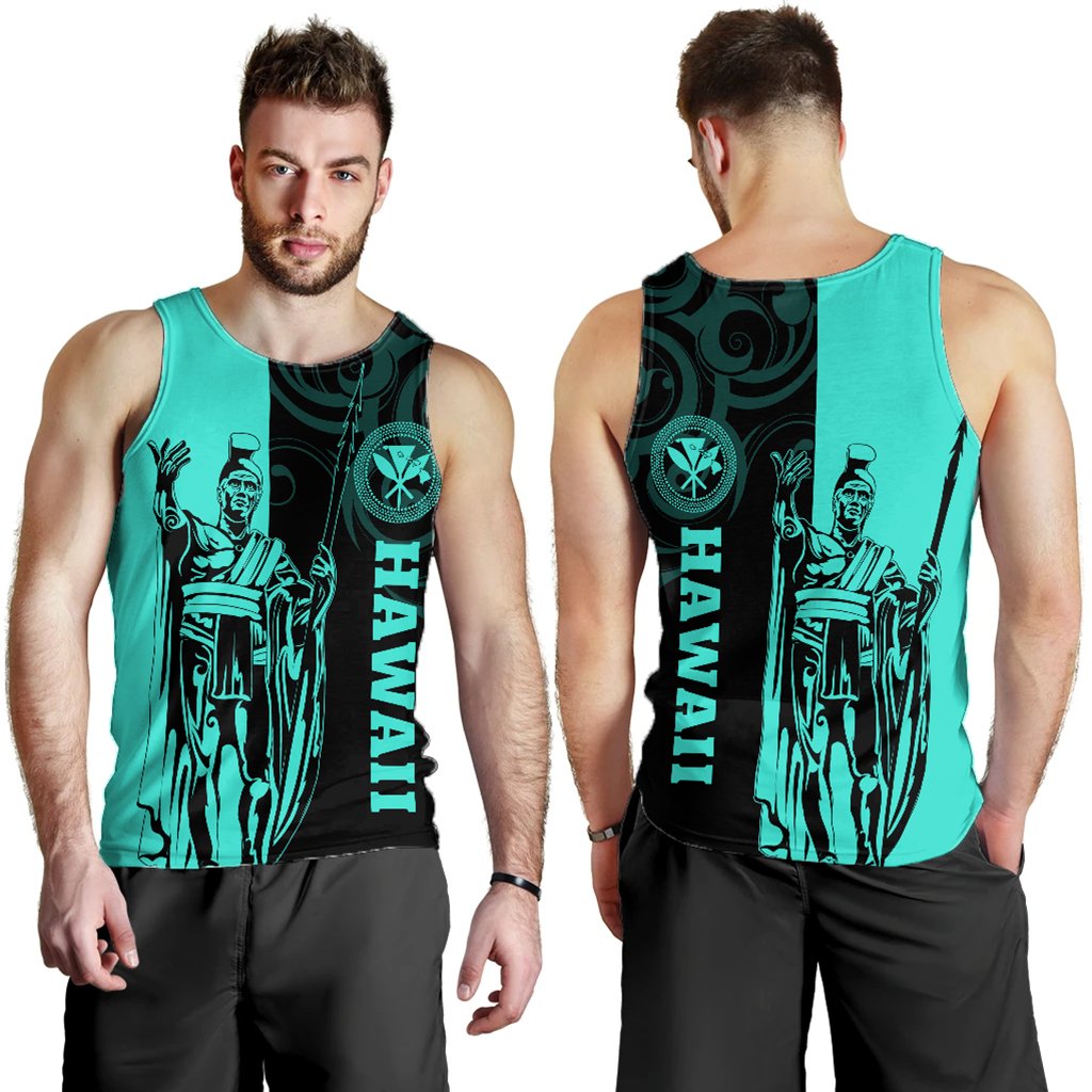 Hawaii King Polynesian Men's Tank Top - Lawla Style Turquoise - AH Turquoise - Polynesian Pride