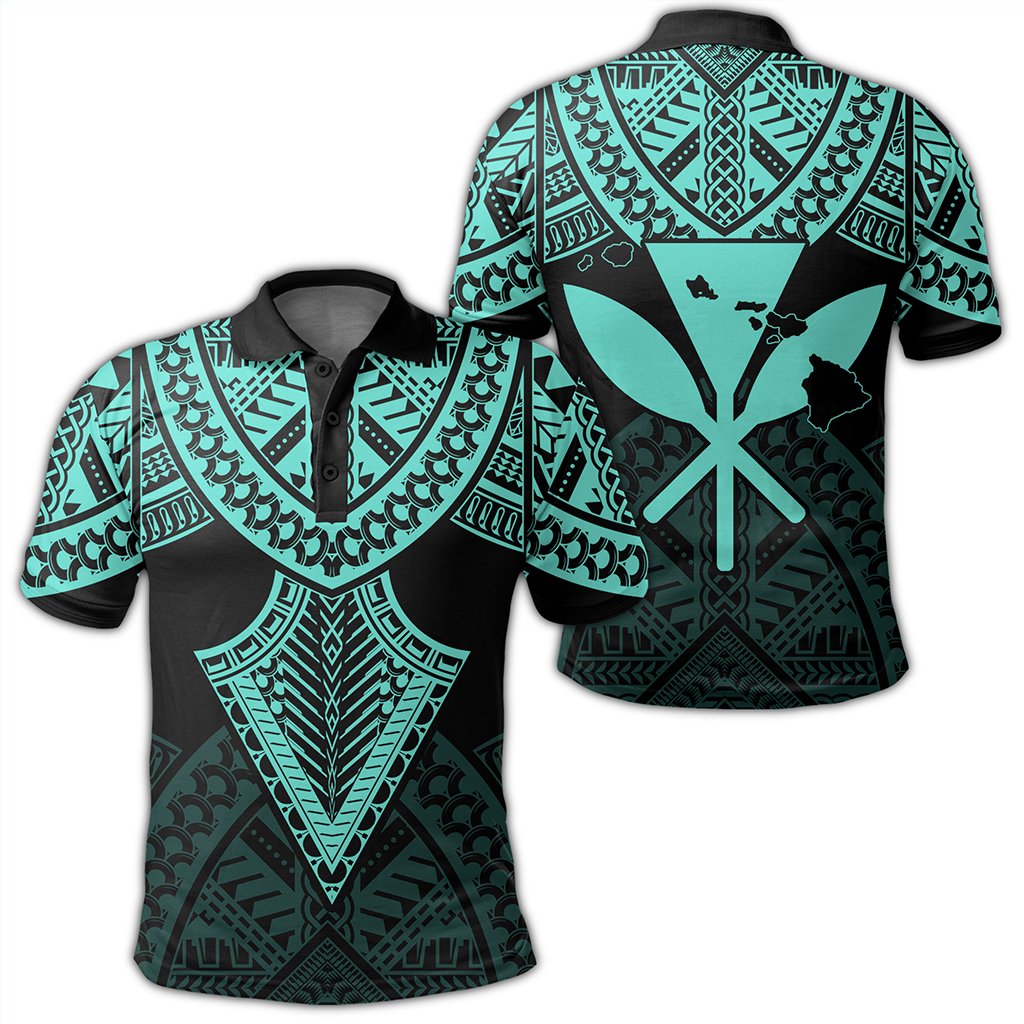 Hawaii Polynesian Limited Polo Shirt Tab Style Turquoise Unisex Black - Polynesian Pride