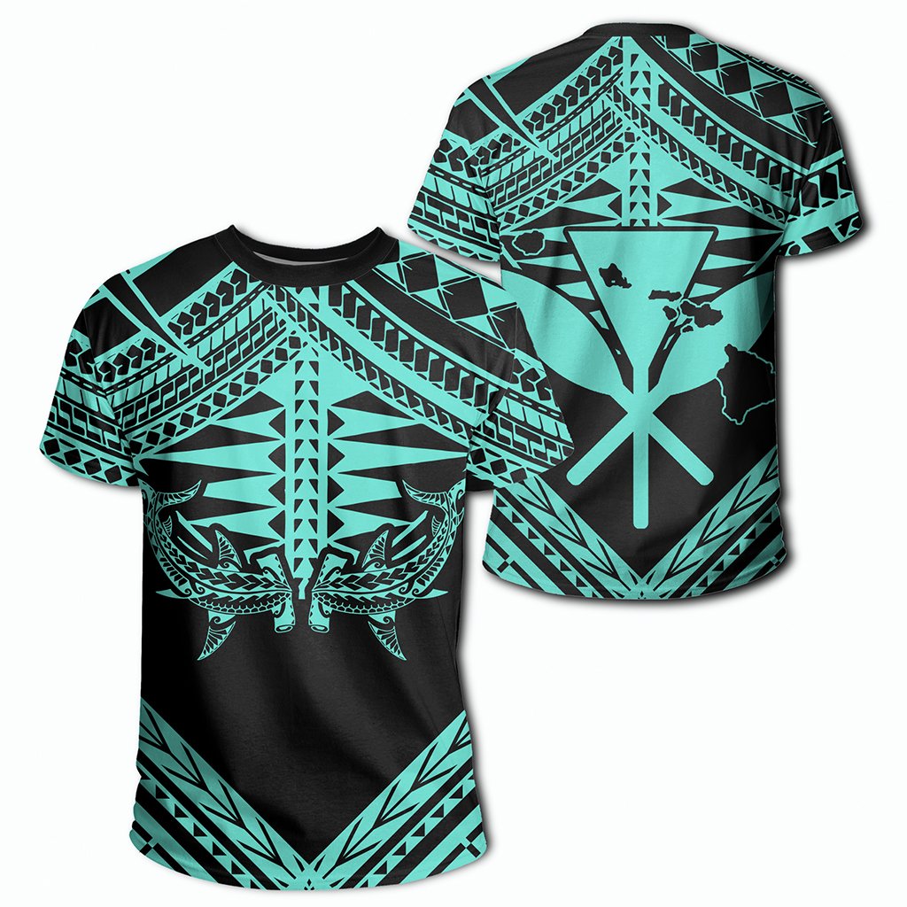 Hawaii Shark Polynesian Kanaka Turquoise T Shirt Candy Style Unisex Black - Polynesian Pride