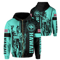 Hawaii King Polynesian Hoodie (Zip up) Lawla Style Turquoise Unisex Turquoise - Polynesian Pride