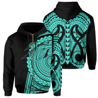 Hawaii Polynesian Zip Hoodie In My Heart Ryan Style Turquoise Unisex Turquoise - Polynesian Pride