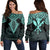 Hawaii Polynesian Limited Women's Off Shoulder Sweater - Tab Style Turquoise - AH Black - Polynesian Pride