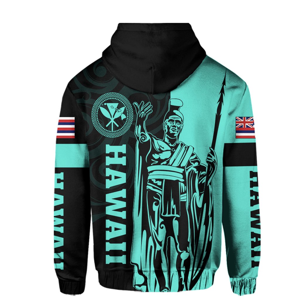 Hawaii King Polynesian Hoodie (Zip up) Lawla Style Turquoise - Polynesian Pride