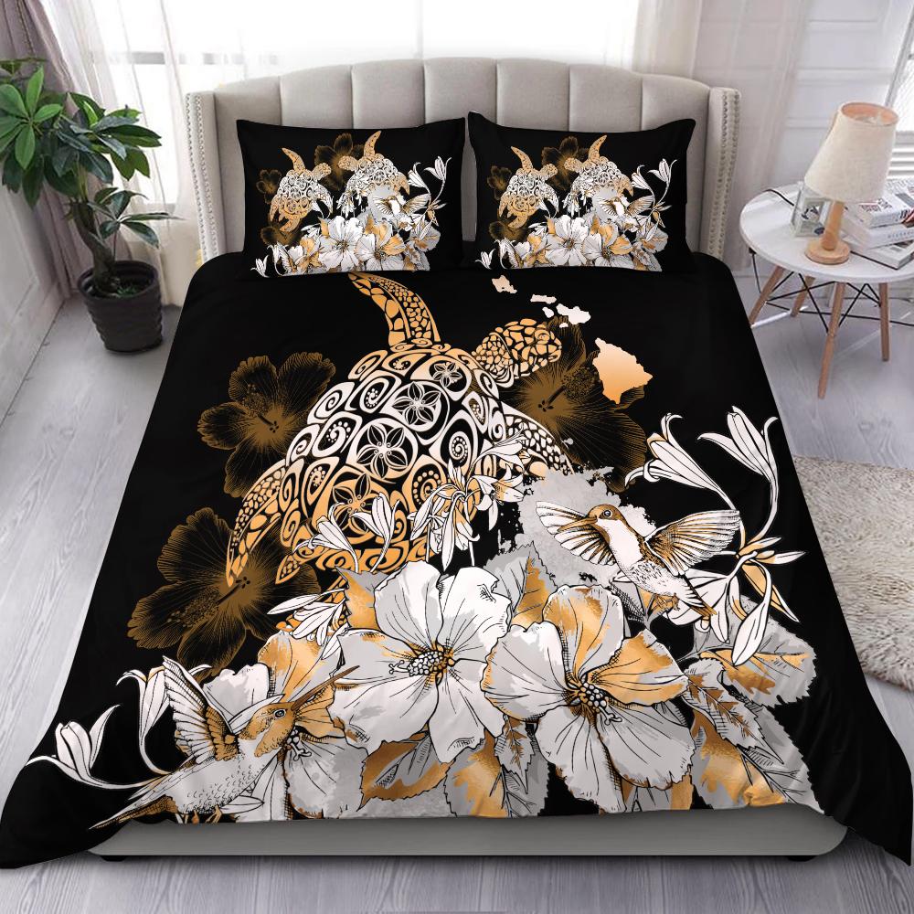 Hawaii Turtle Map Hibiscus Bedding Set - Nutri Style AH Black - Polynesian Pride