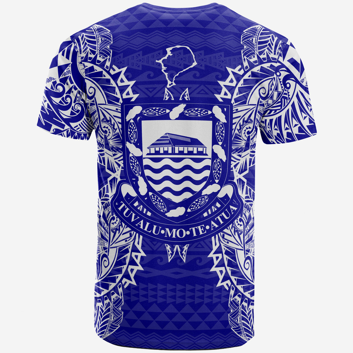 Tuvalu T Shirt Tuvaluan Coat of Arms Map Polynesian Tattoo Blue - Polynesian Pride