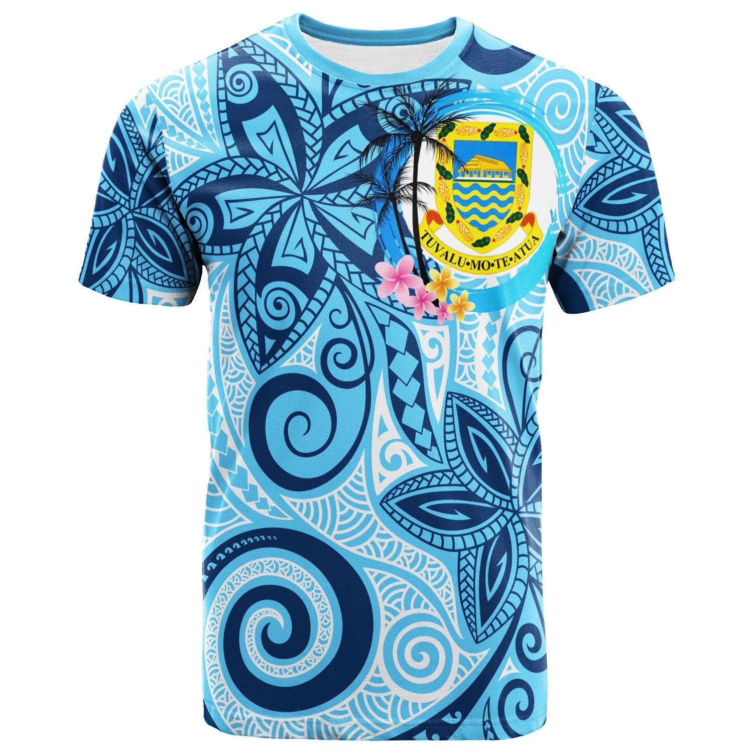 Tuvalu T Shirt Tribal Plumeria Pattern Unisex Blue - Polynesian Pride