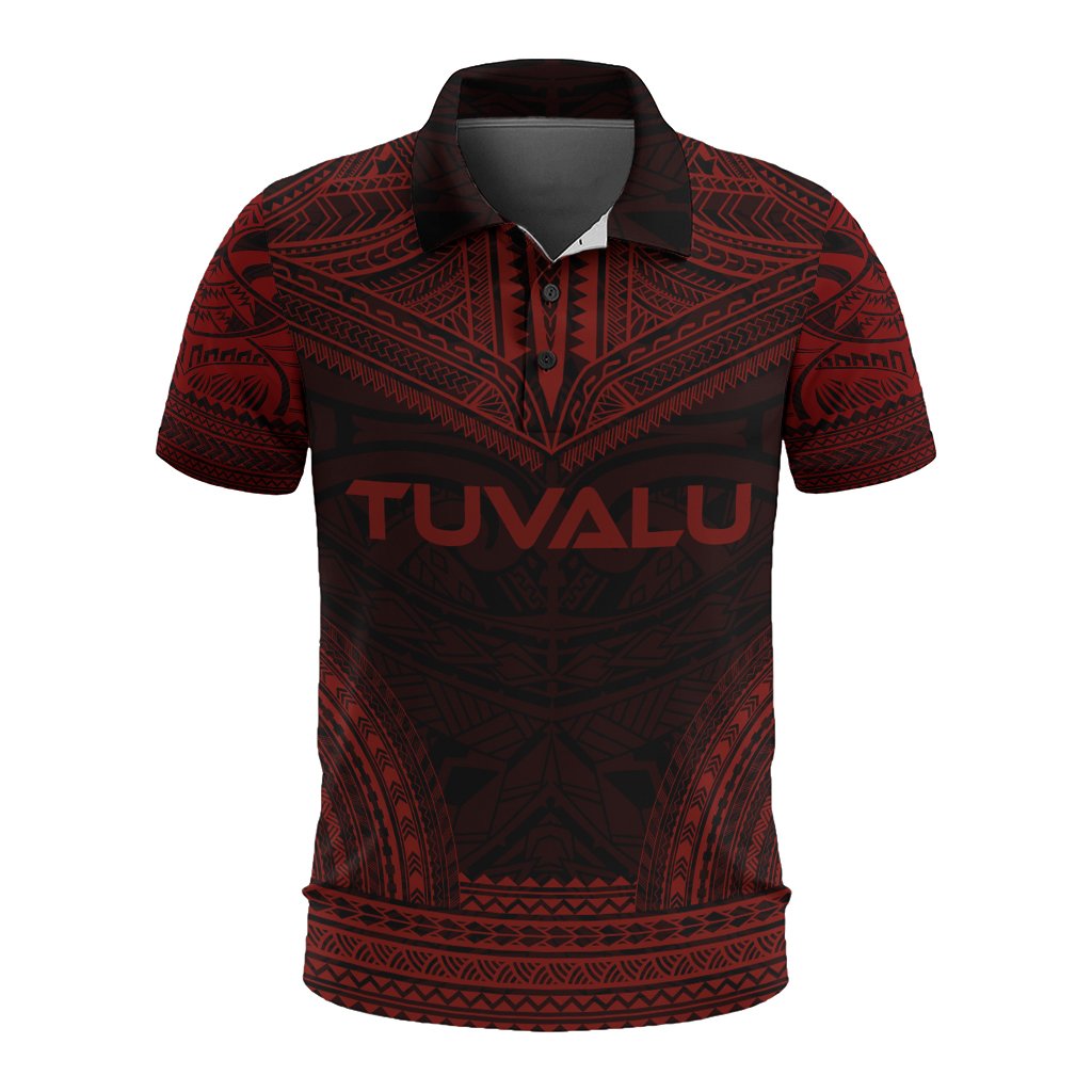 Tuvalu Polo Shirt Tuvalu Coat Of Arms Polynesian Chief Tattoo Red Version Unisex Red - Polynesian Pride