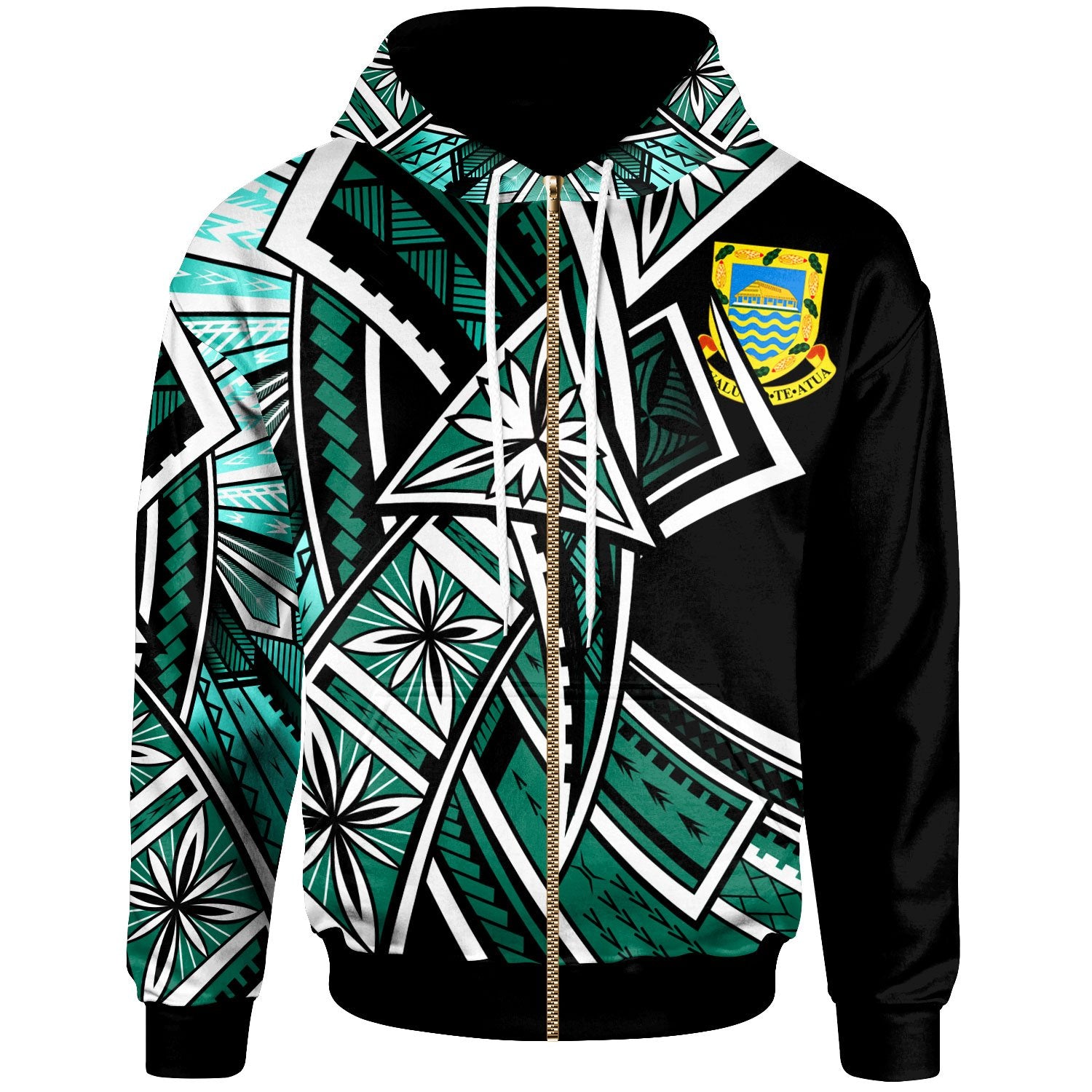 Tuvalu Zip up Hoodie Tribal Flower Special Pattern Green Color Unisex Green - Polynesian Pride