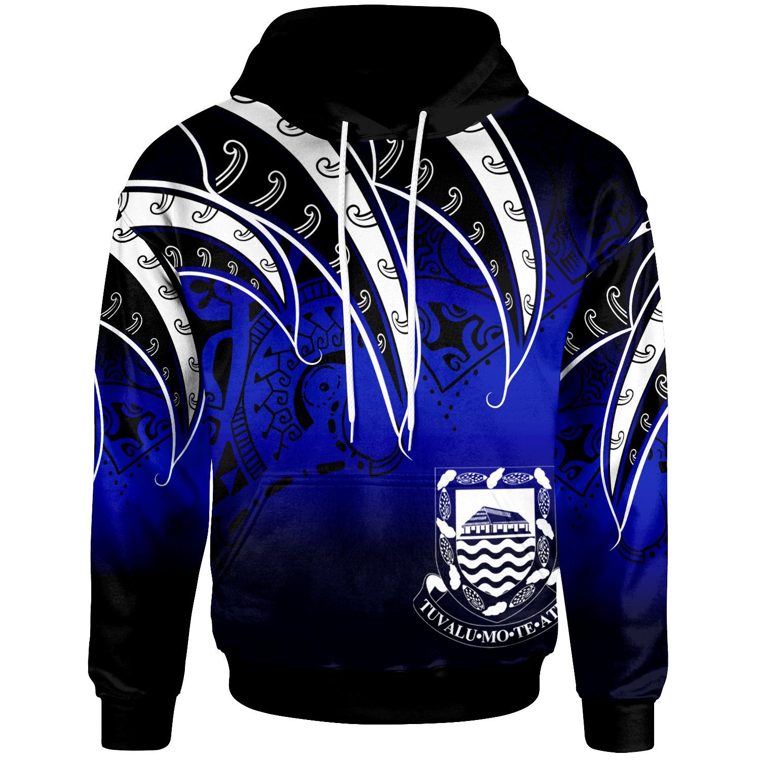 Tuvalu Hoodie Tropical Leaf Gradient Blue Style Unisex Blue - Polynesian Pride