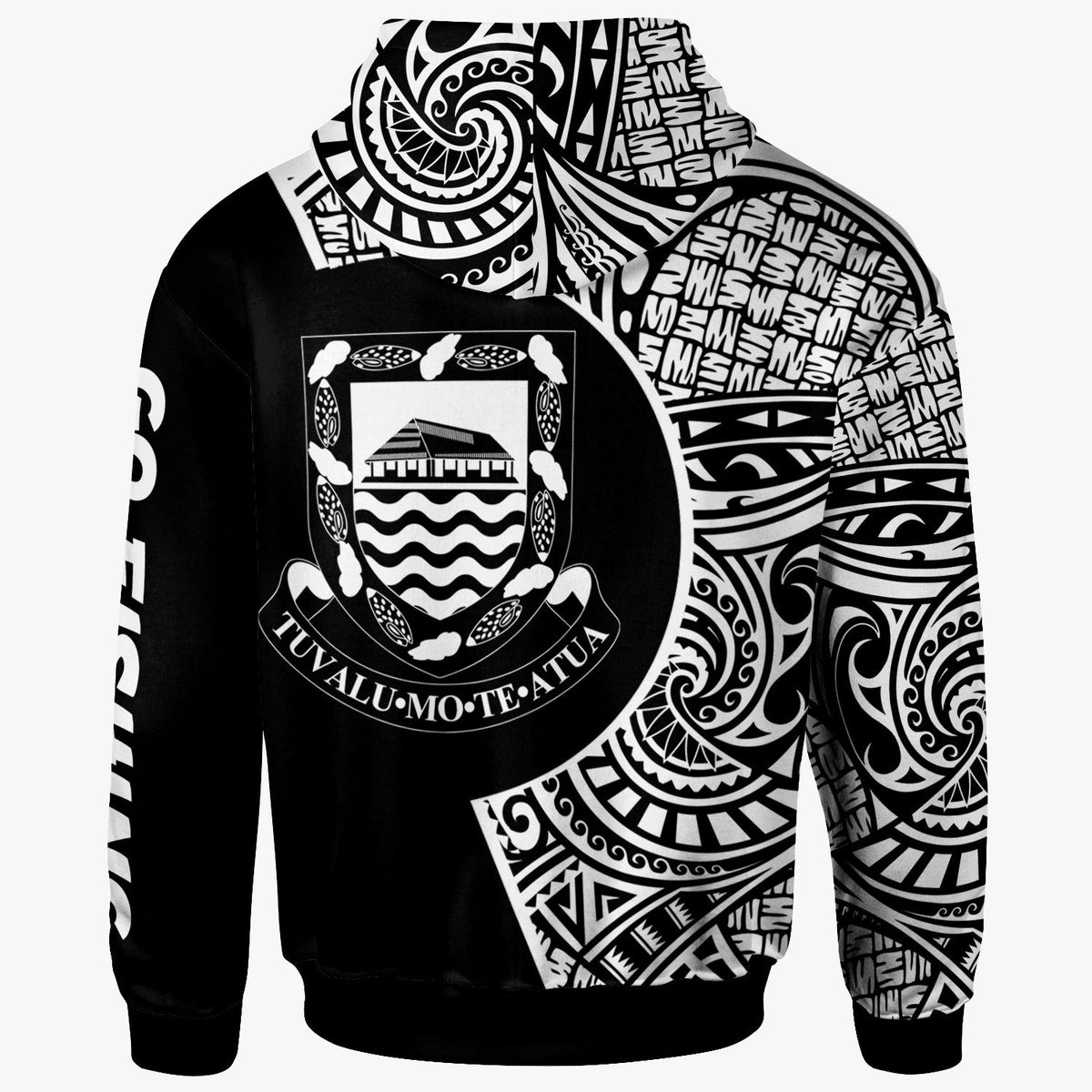 Tuvalu Zip Hoodie Hook Tattoo Black Color - Polynesian Pride