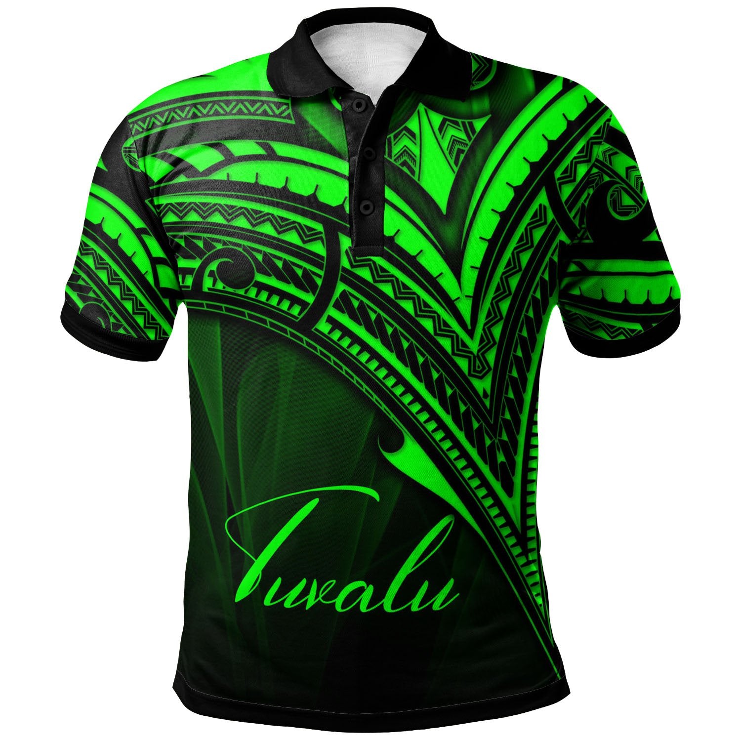 Tuvalu Polo Shirt Green Color Cross Style Unisex Black - Polynesian Pride