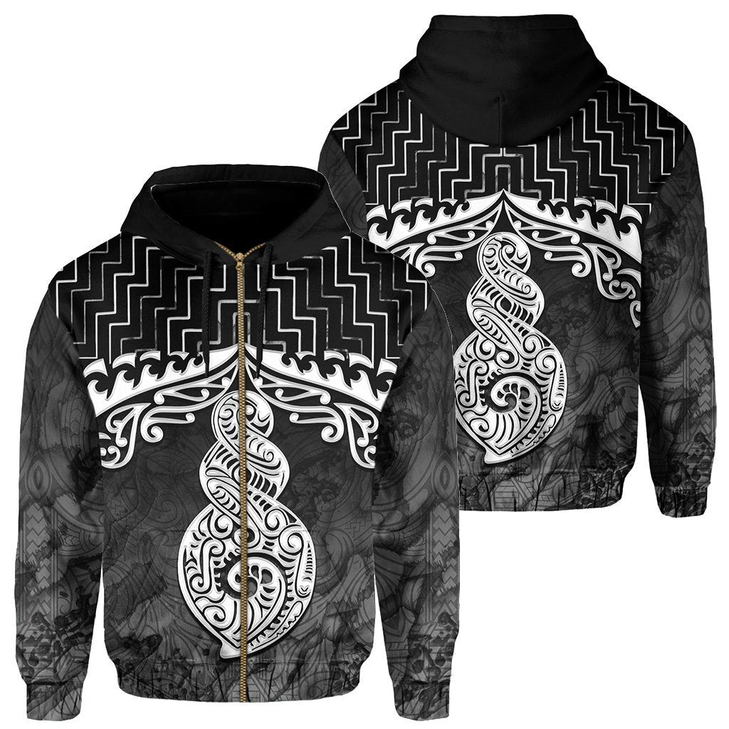 New Zealand Hoodie, Poutama Maori Twist Pullover Hoodie Black Unisex Black - Polynesian Pride