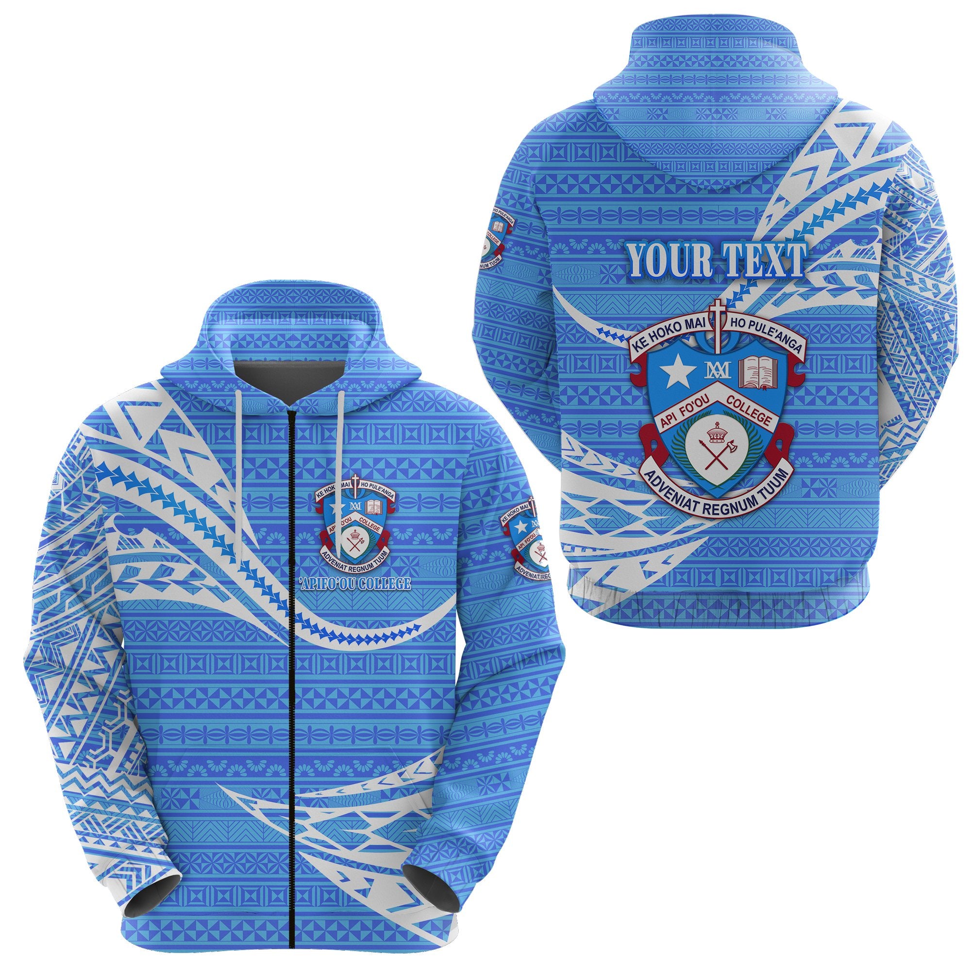 Custom Apifoou College Tonga Zip Hoodie Unique Version Blue Unisex Blue - Polynesian Pride