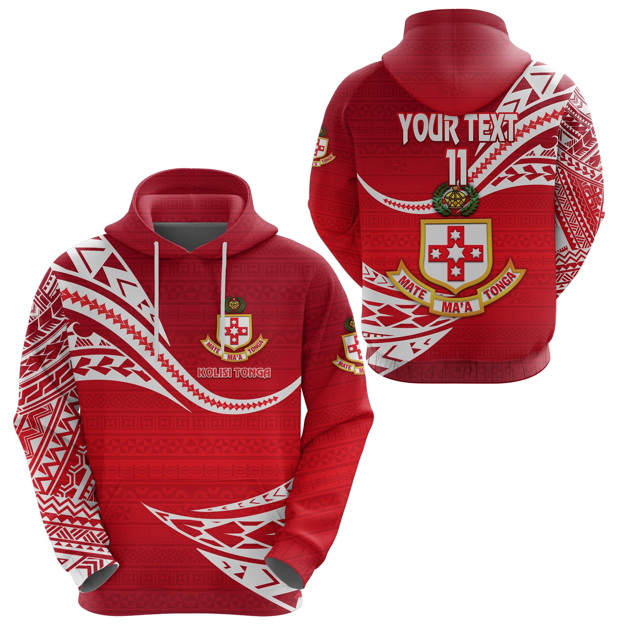 Custom Kolisi Tonga Hoodie Mate Maa Tonga Unique Version Red, Custom Text and Number Unisex Red - Polynesian Pride