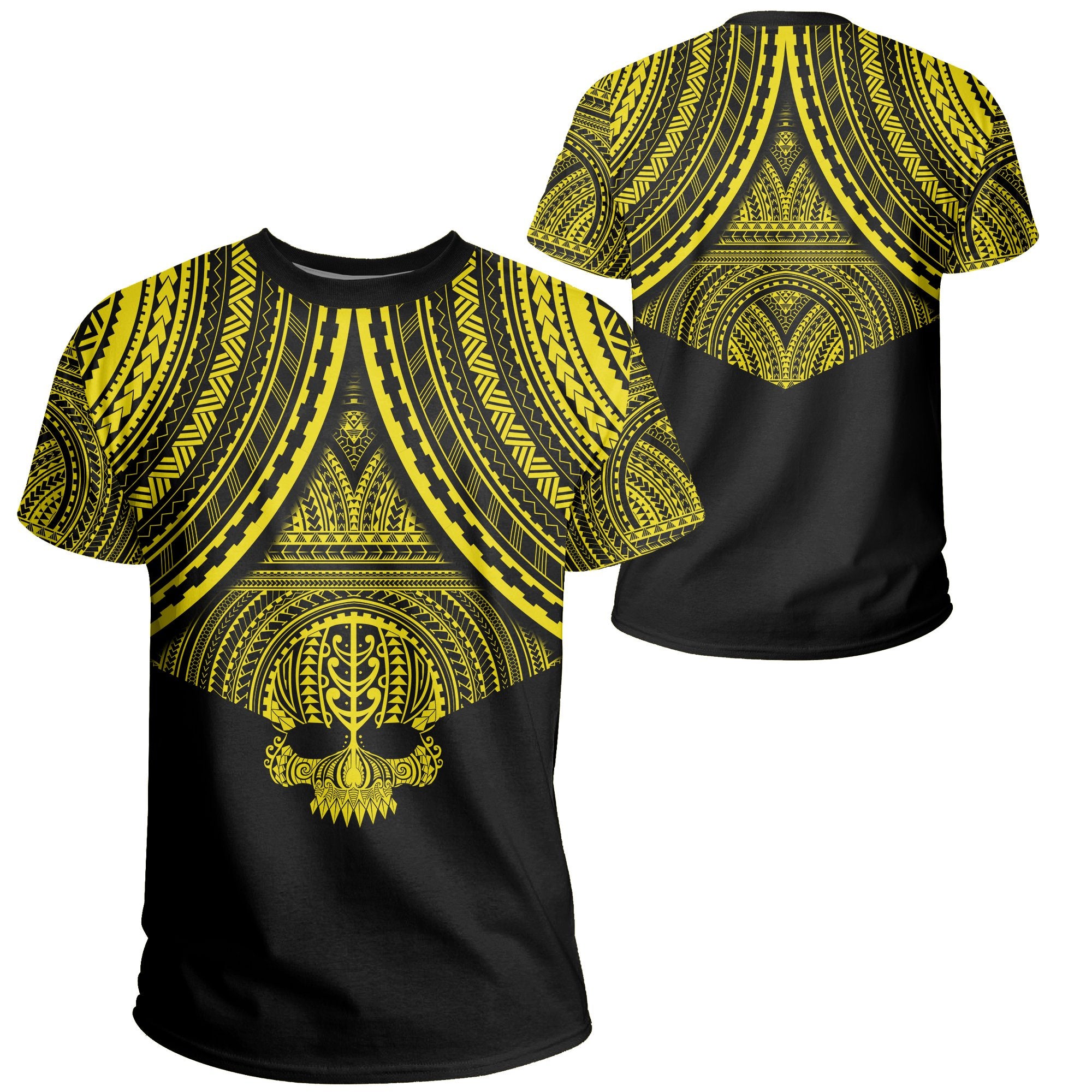 Skull Circle Polynesian T Shirt Yellow Skull Style Unisex Yellow - Polynesian Pride